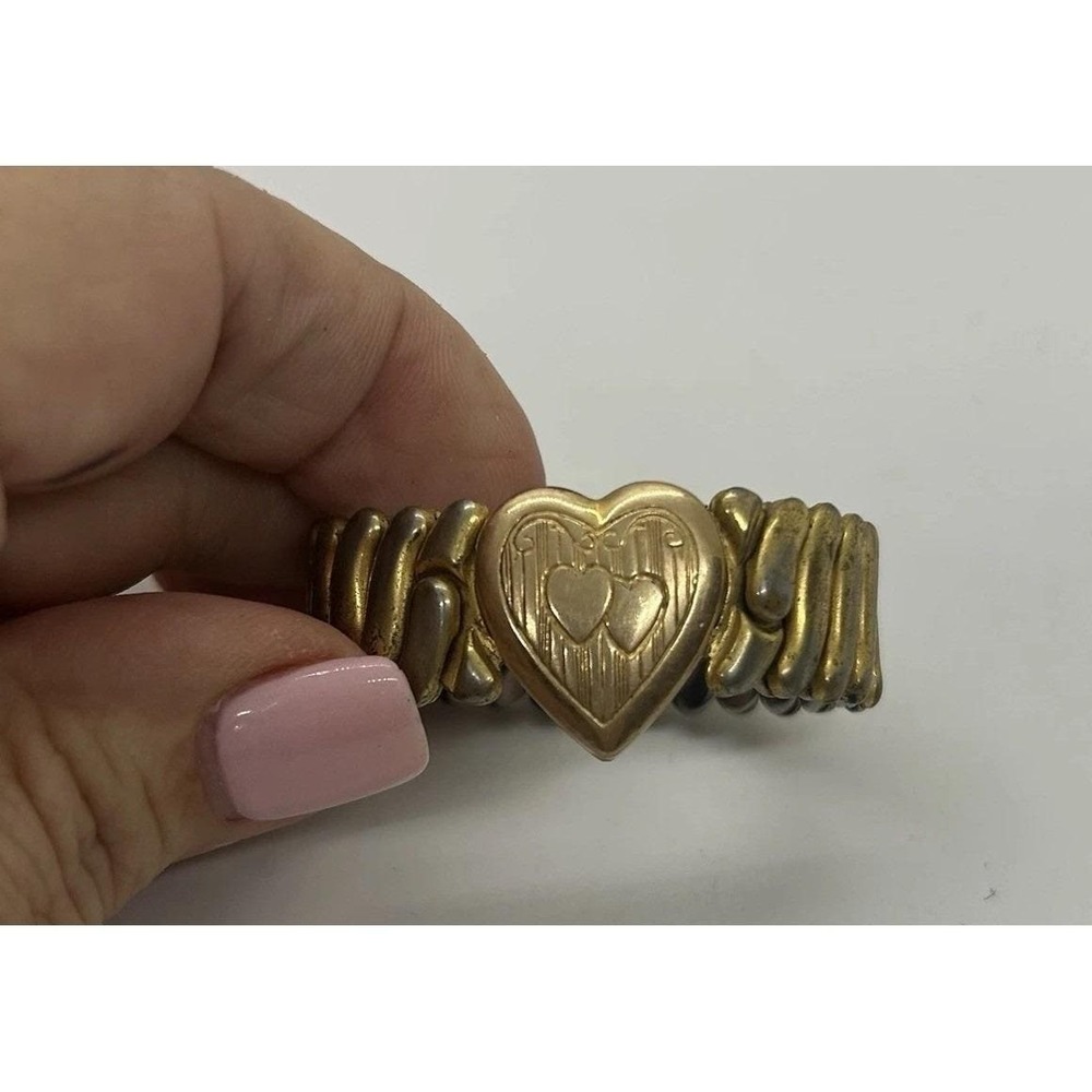 Vintage Sweetheart Heart Bracelet 2 Engraved Hearts 6" Expandable Gold Tone